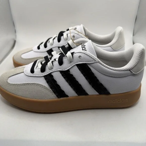 Adidas Women White Black Gum Sole Low Top Striped Athletic Sneakers . Size 9 - Picture 9 of 15